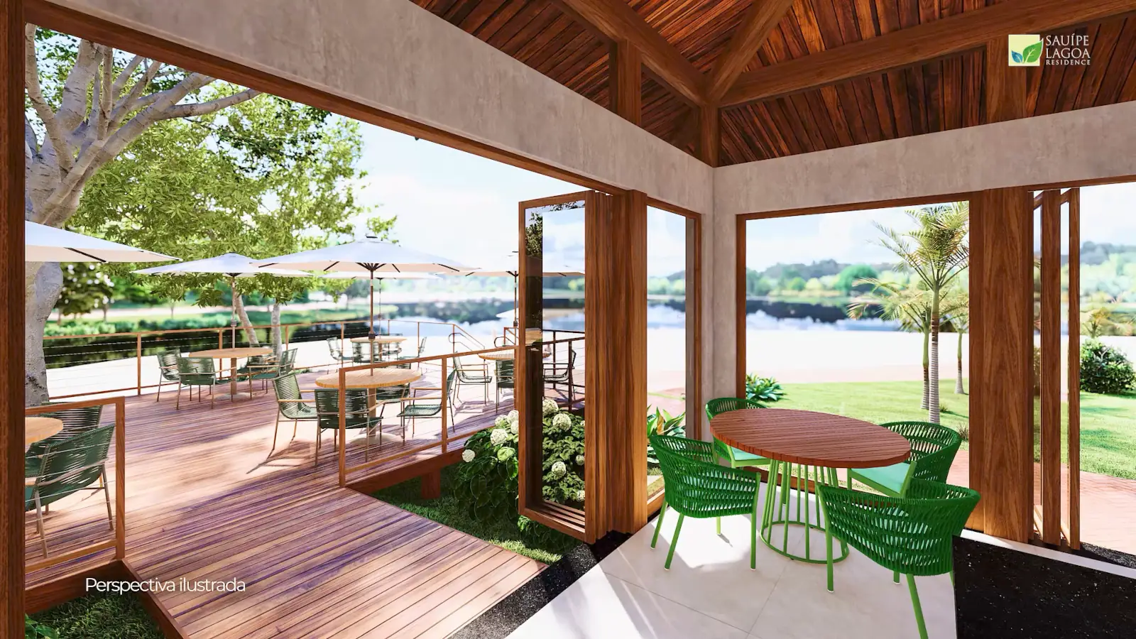 Bar da Praia coberto com vista para a lagoa